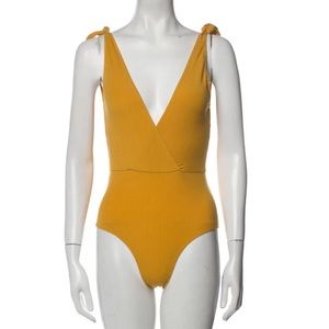 Reformation Yellow Deep V-Neck Bodysuit